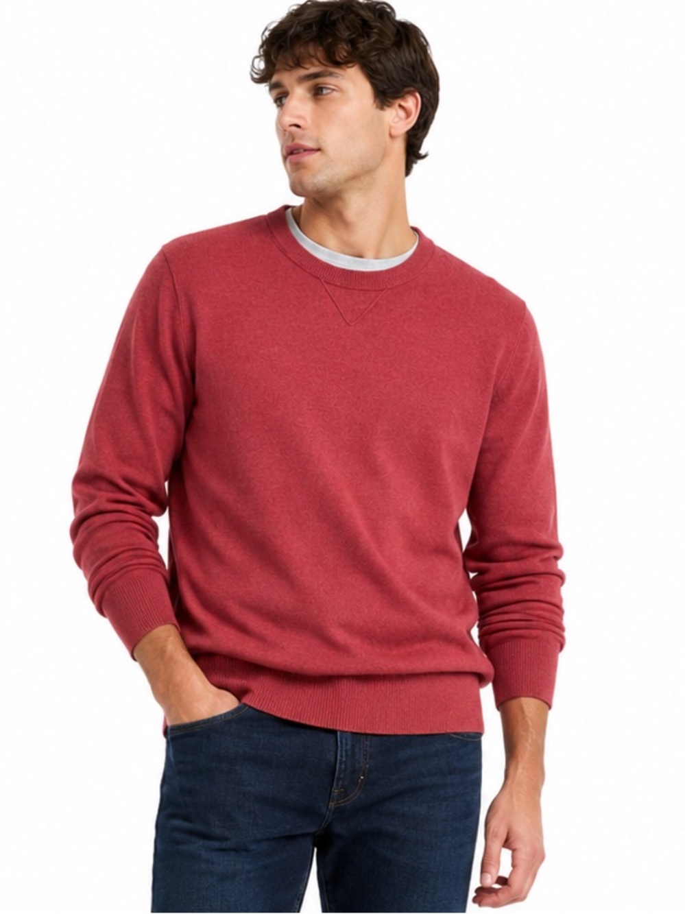 Banana Republic Y2K Cotton-Cashmere Crewneck Sweater Coral/Brick Red Mens Medium